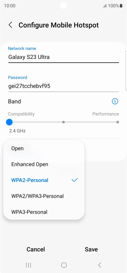 Press WPA3-Personal to password protect your Wi-Fi hotspot.