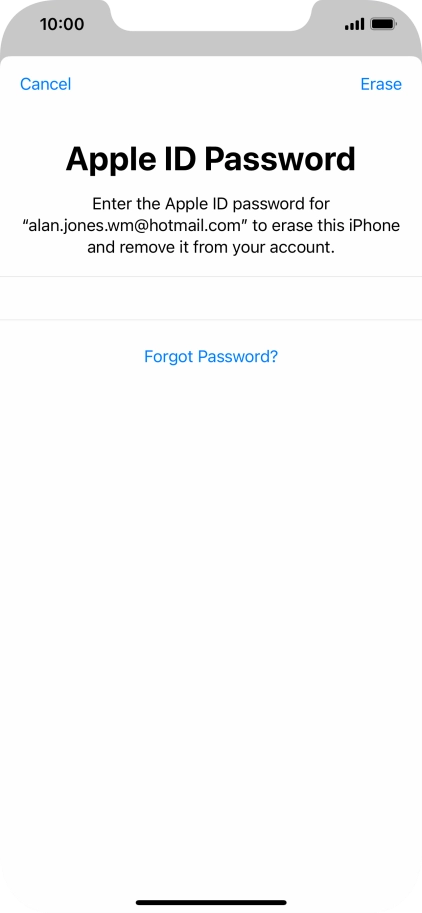 Key in the password for your Apple ID and press Erase. Wait a moment while the factory default settings are restored. Follow the instructions on the screen to set up your phone and prepare it for use.