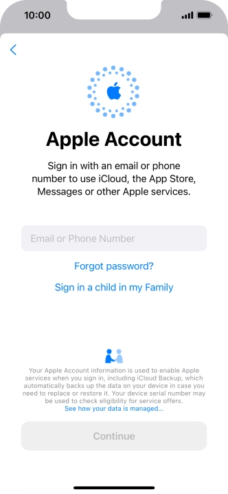 Press Email or Phone Number and key in the username for your Apple ID.