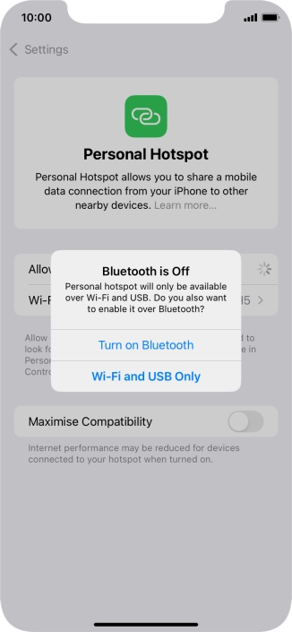 If Wi-Fi is turned on, press Wi-Fi and USB Only.