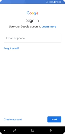 If you don't have a Google account, press Create account and follow the instructions on the screen to create an account.