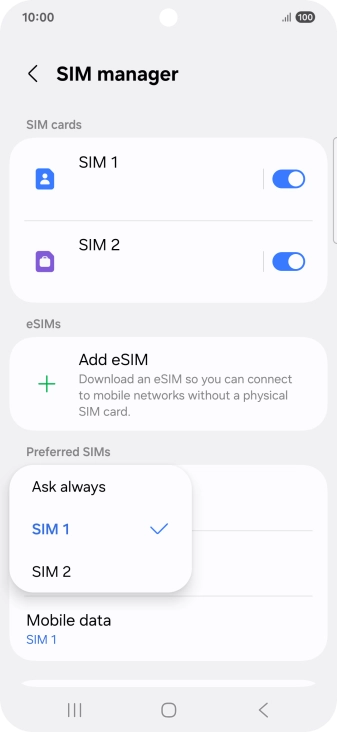 Press the required setting.