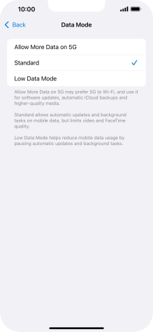 Press the required setting. Press the required setting.