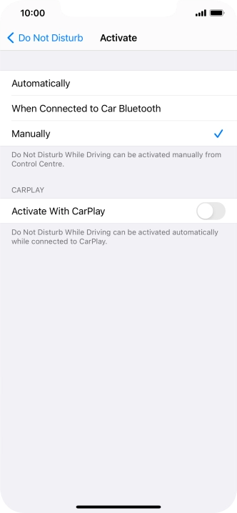 Press the required setting.