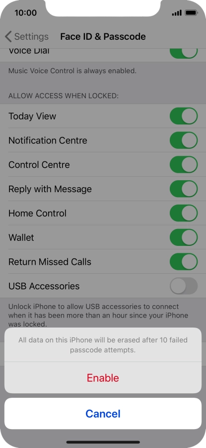 If you turn on the function, press Enable.