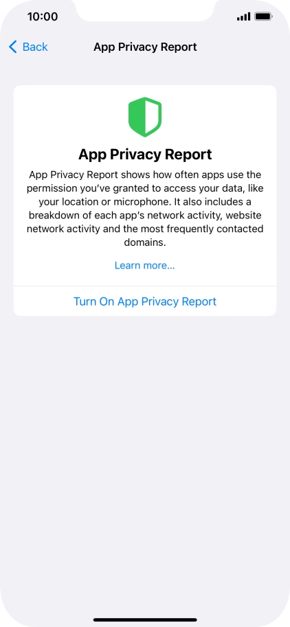 Press Turn On App Privacy Report to turn on the function.