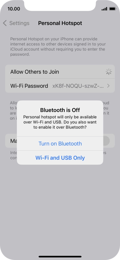 If Wi-Fi is turned on, press Wi-Fi and USB Only.