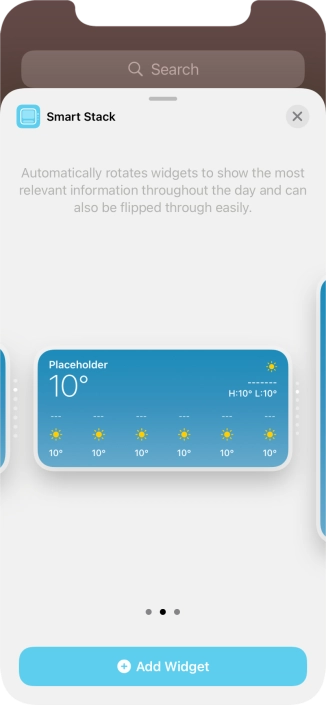 Slide your finger right or left on the screen to select the required widget size.