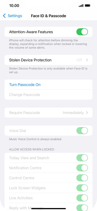 Press Turn Passcode On and key in a phone lock code of your own choice twice.
