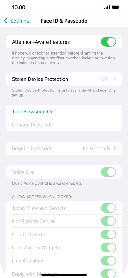Press Turn Passcode On and key in a phone lock code of your own choice twice.