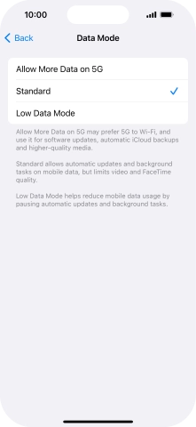 Press the required setting.
