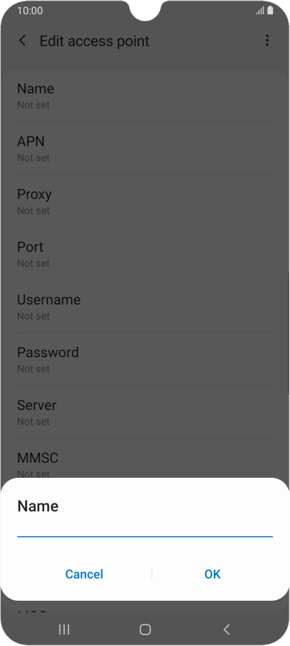 Key in Vodafone Internet and press OK.