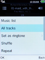 Select the required category, press the Left selection key and go to the required audio file.