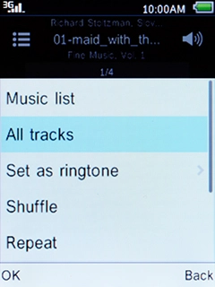 Select the required category, press the Left selection key and go to the required audio file.