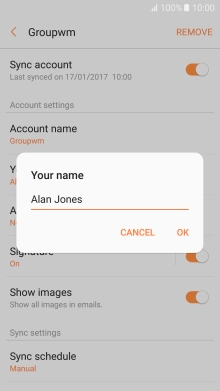 Key in the required sender name and press OK.