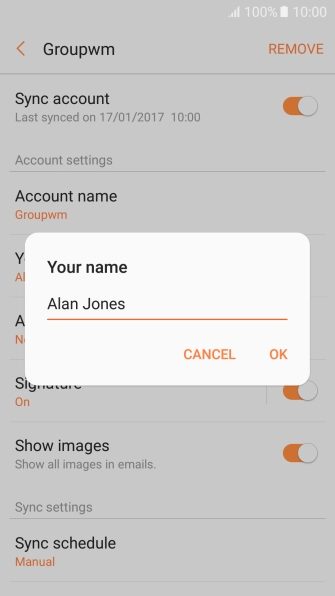 Key in the required sender name and press OK.