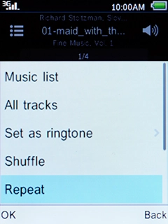 Select Repeat and press the Left selection key.