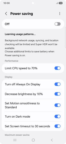 Press the indicators next to the required settings.