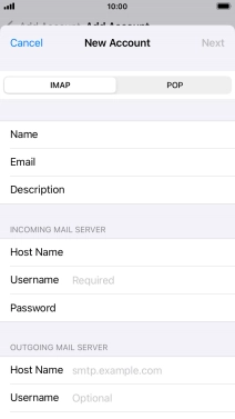 Press Username and key in the username for your email account. Press Username and key in the username for your email account.