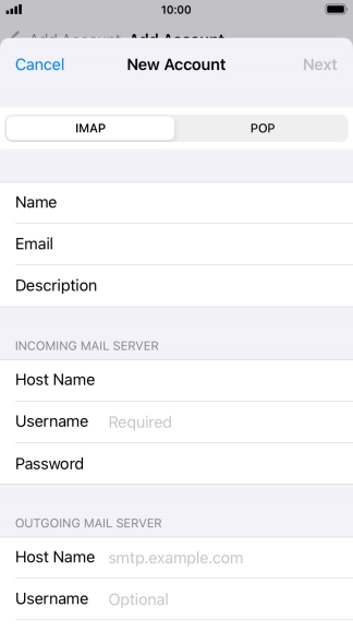 Press Username and key in the username for your email account. Press Username and key in the username for your email account.