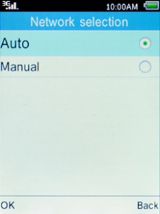 If you want to select a network automatically, select Auto and press the Left selection key.