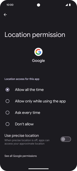 Press the required setting.