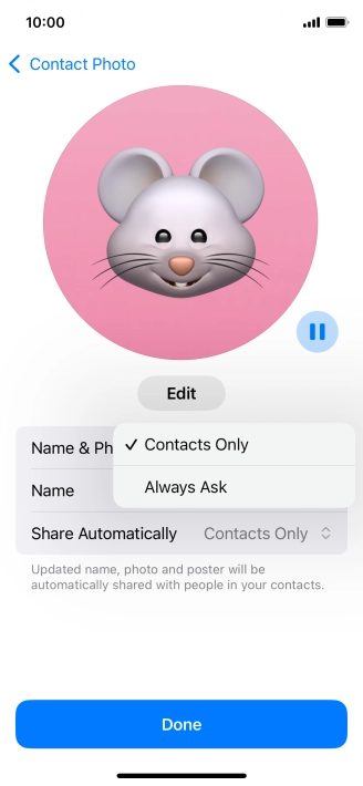 Press the required setting.