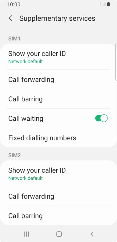 Press Fixed dialling numbers below the required SIM.