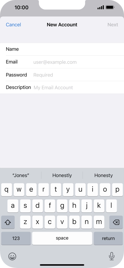 Press Email and key in your email address.