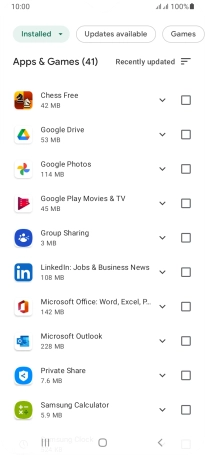 Press the field next to the required app.