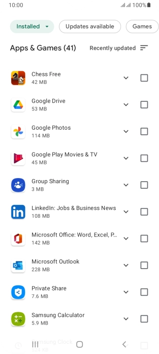 Press the field next to the required app.