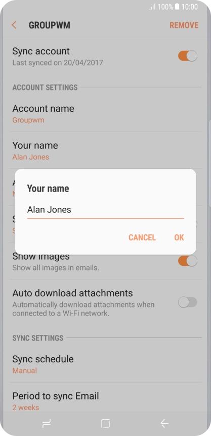 Key in the required sender name and press OK.