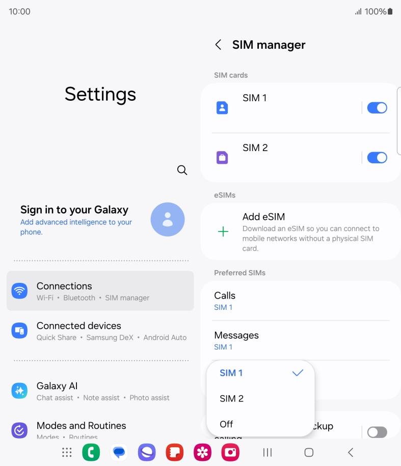 Press the required setting.