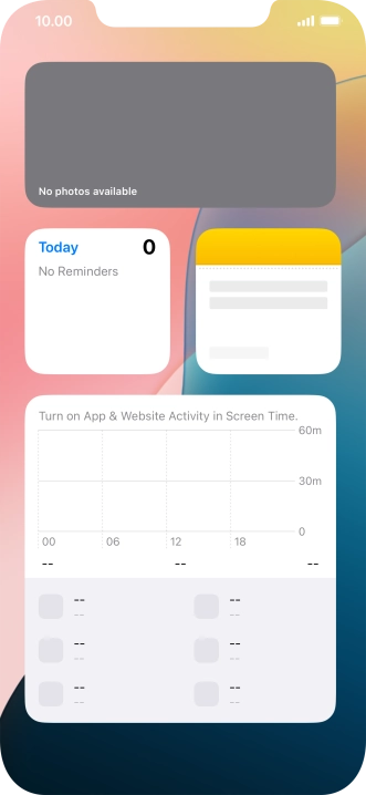Slide your finger up or down on the screen to see more widgets. Slide your finger up or down on the screen to see more widgets.