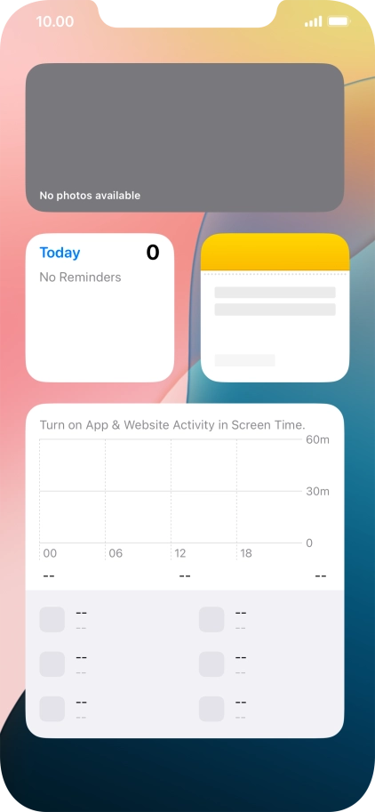 Slide your finger up or down on the screen to see more widgets. Slide your finger up or down on the screen to see more widgets.