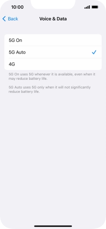 To turn on use of 5G primarily, press 5G On.