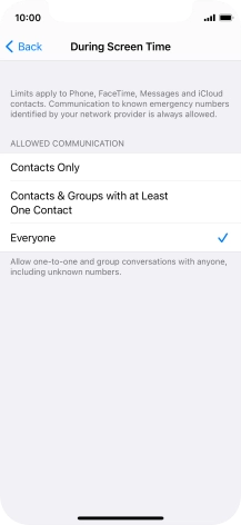 Press the required setting.