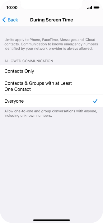 Press the required setting.