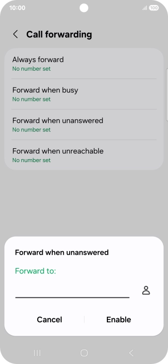 Key in (prefix) 5 (your phone number) and press Enable.