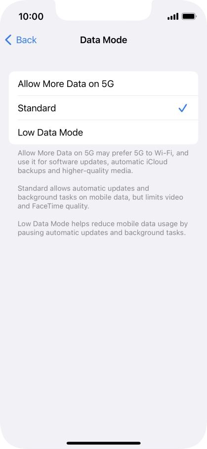 Press the required setting. Press the required setting.