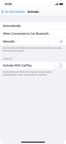 Press the required setting.