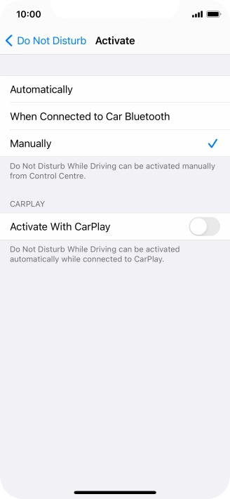 Press the required setting.