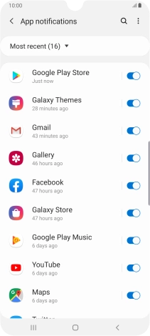 Press the indicators next to the required apps to turn the function on or off.