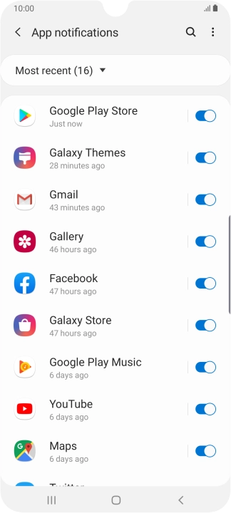 Press the indicators next to the required apps to turn the function on or off.
