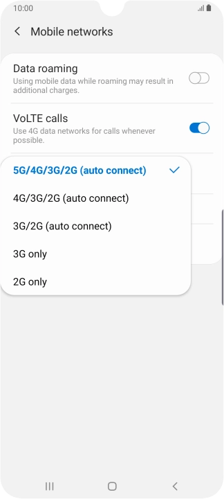 Press the required network mode.
