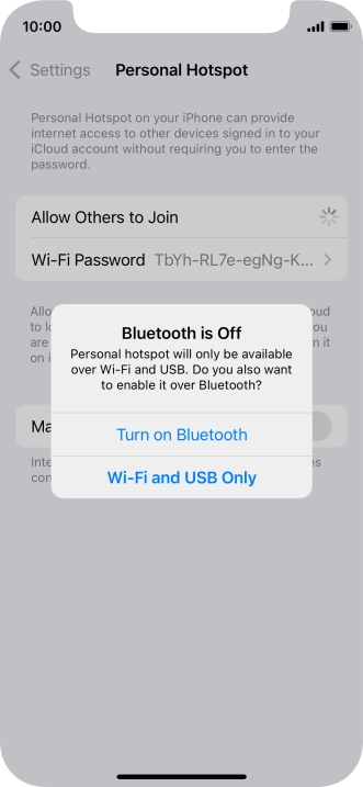 If Wi-Fi is turned on, press Wi-Fi and USB Only.