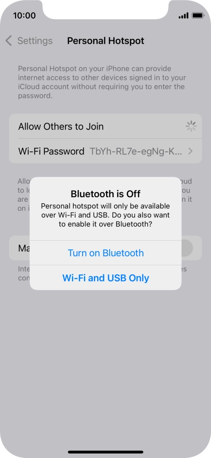 If Wi-Fi is turned on, press Wi-Fi and USB Only.