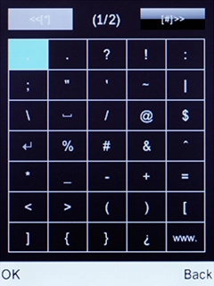 Select the required symbol and press the Left selection key.