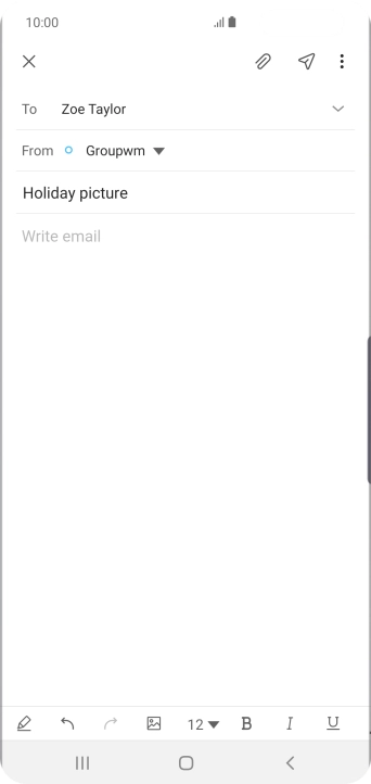 Press the text input field and write the text for your email message. Press the text input field and write the text for your email message.