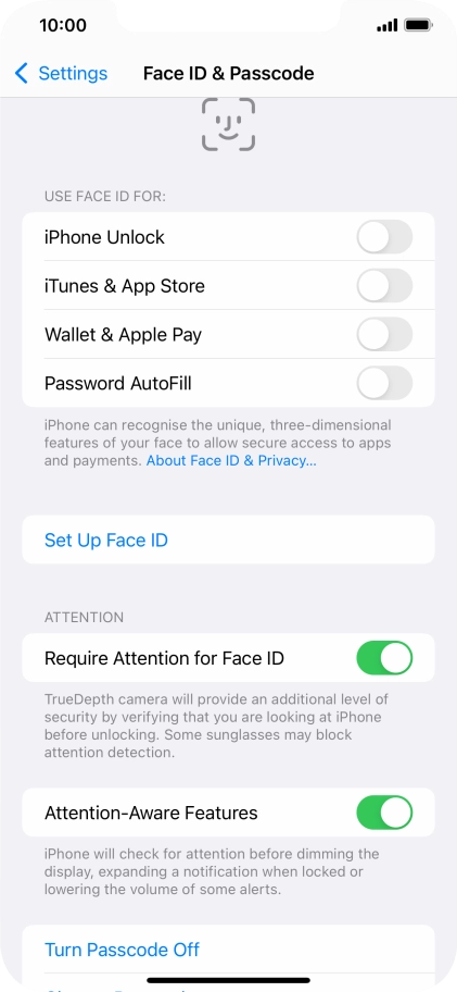 Press Turn Passcode Off and key in the phone lock code.